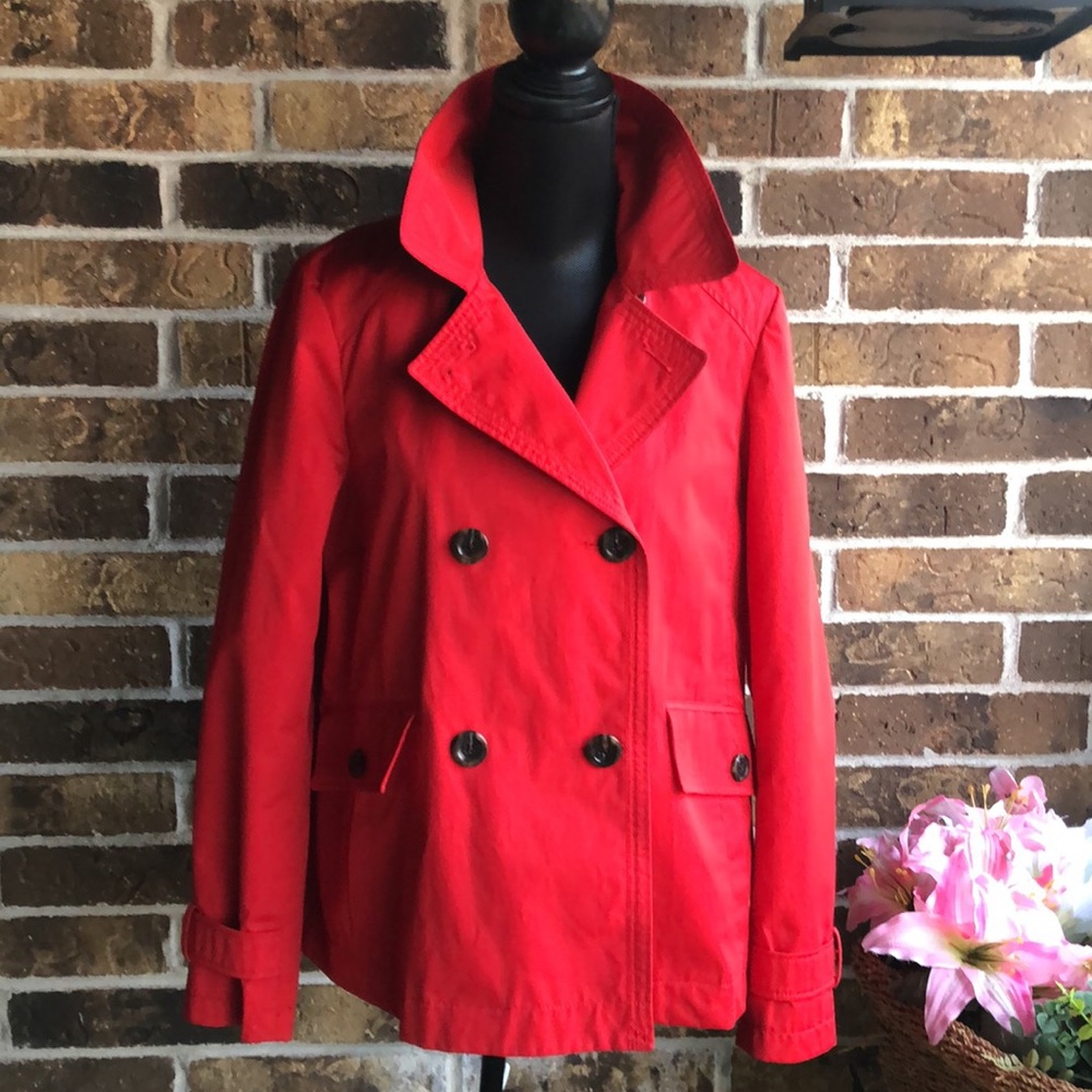 Lands End Red Double-Breasted Peacoat Style Rain Coat Jacket - Picture 2 of 15